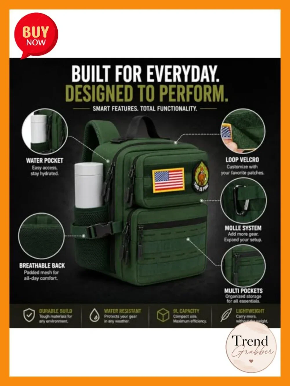 9L Mini Tactical Backpack Waterproof Oxford 1000D Polyester Gym Hiking Daypack
